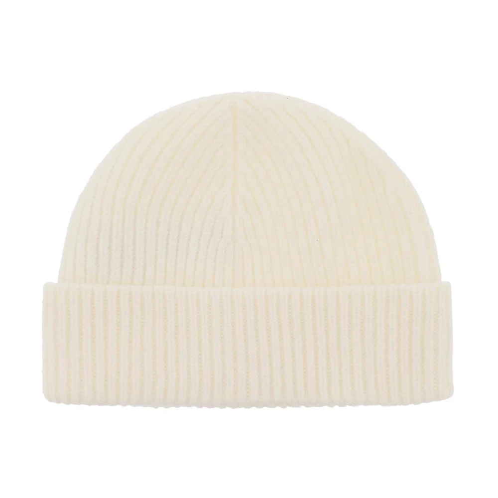 Ami Paris Geribbelde wollen beanie met logo patch White Heren