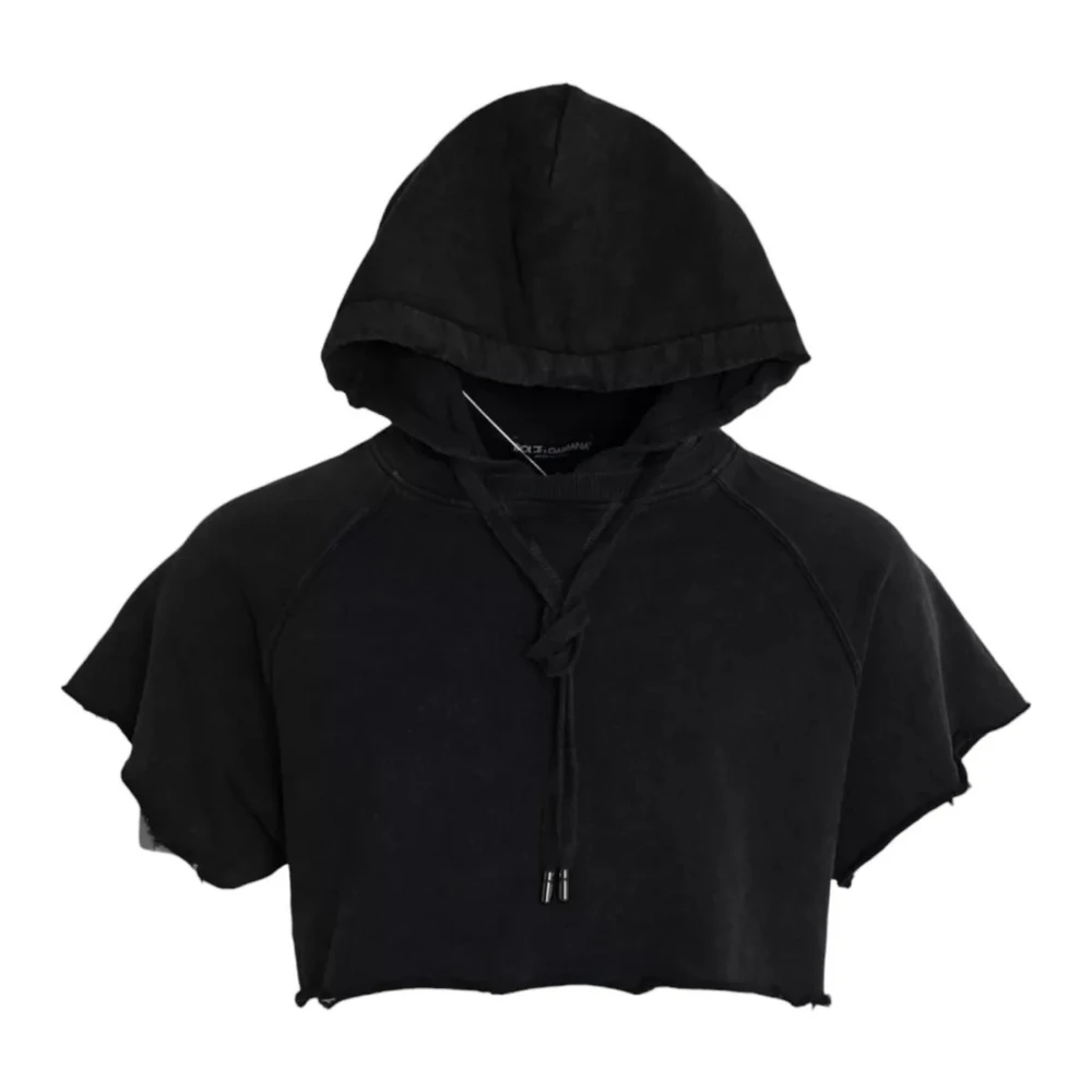 Dolce & Gabbana Zwarte Katoenen Hoodie Crop T-shirt Black Heren