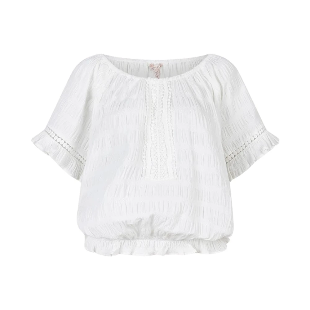 Esqualo blouse lace seersucker Hs24.14237 120 off white Heren