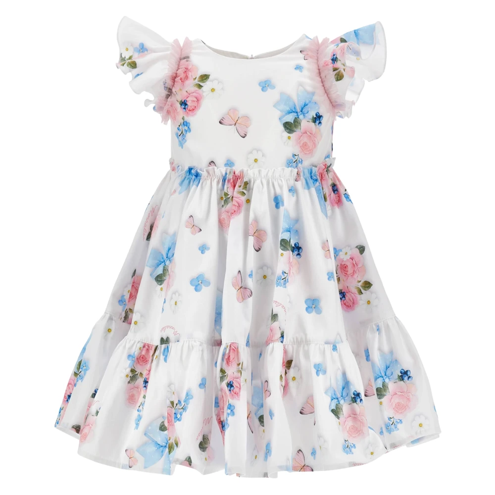 Monnalisa Girls Multicolor Dresses, 12 M, Butterflies And Flowers Dress