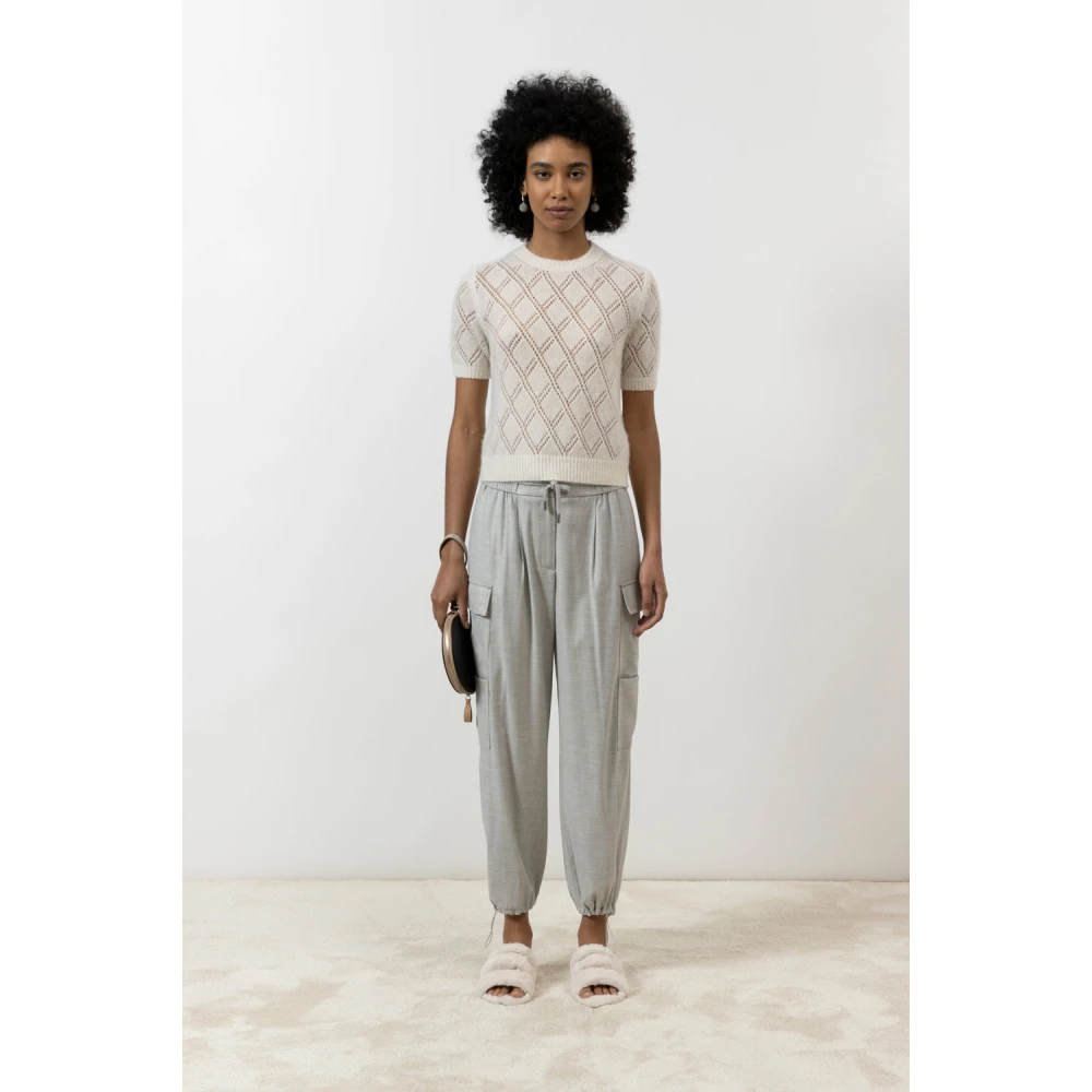 PESERICO Wollen viscose baggy broek met cargozakken Gray Dames