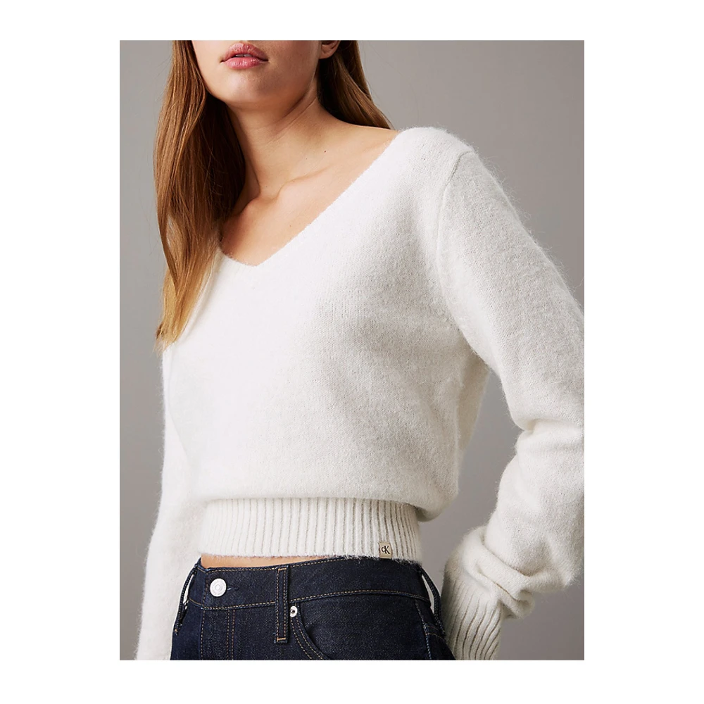Calvin Klein V-hals Wollen Trui Regular Fit White Dames
