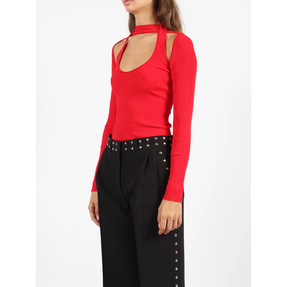 Coperni Geribbeld Viscose Cut-Out Top Red Dames