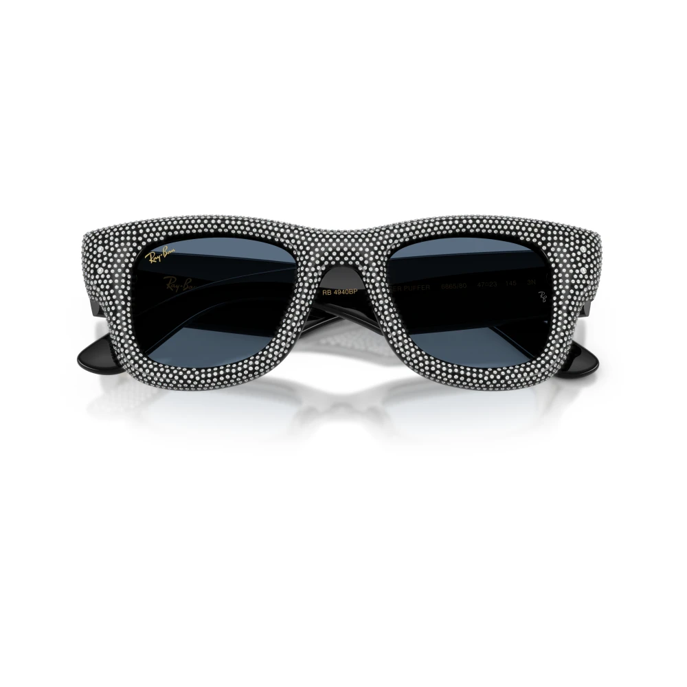 Ray-Ban Sunglasses Wayfarer Puffer Crystal Pavè Edition - Black Frame Blue Lenses 47-23, RB4940BP - Image 4