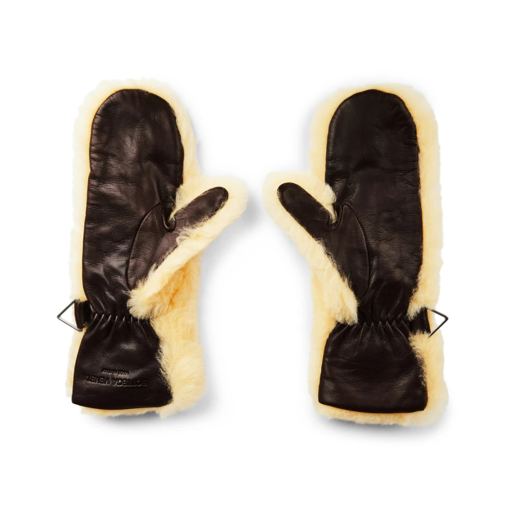 Bottega Veneta Shearling Leren Logo Handschoenen Beige Dames