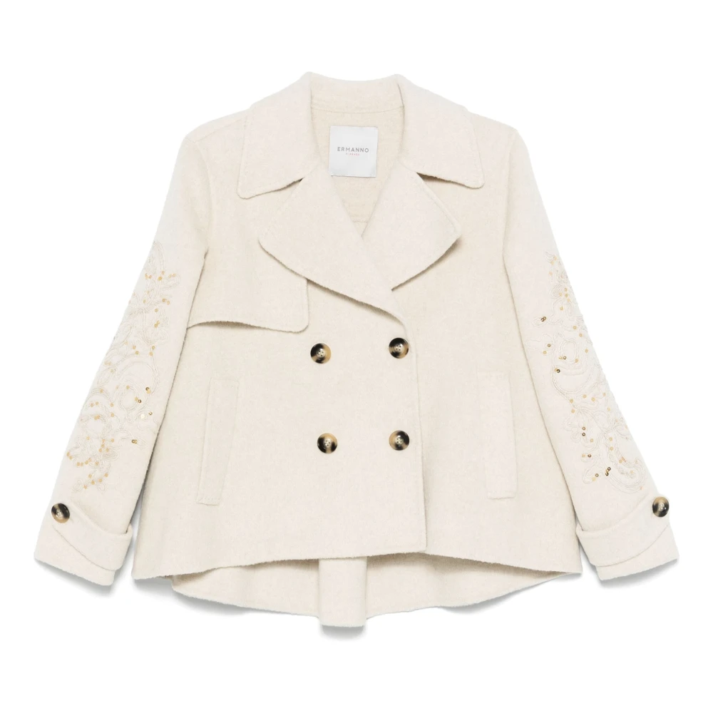 Ermanno Scervino Kort dubbelknäppt kappa Beige, Dam