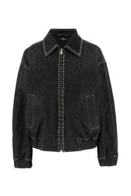 Embellished Denim Bomber Jacket