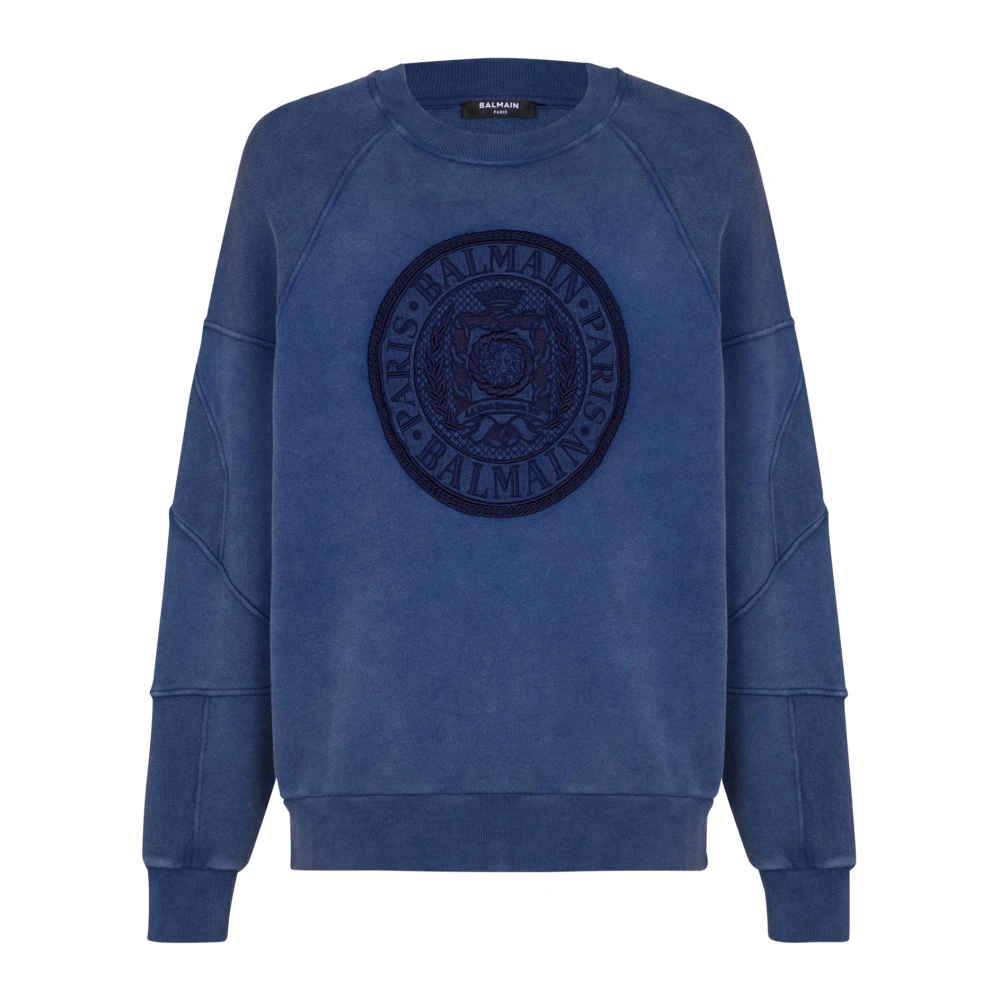 Balmain Geribbelde sweatshirt met 'Coin' borduursel Blue Heren