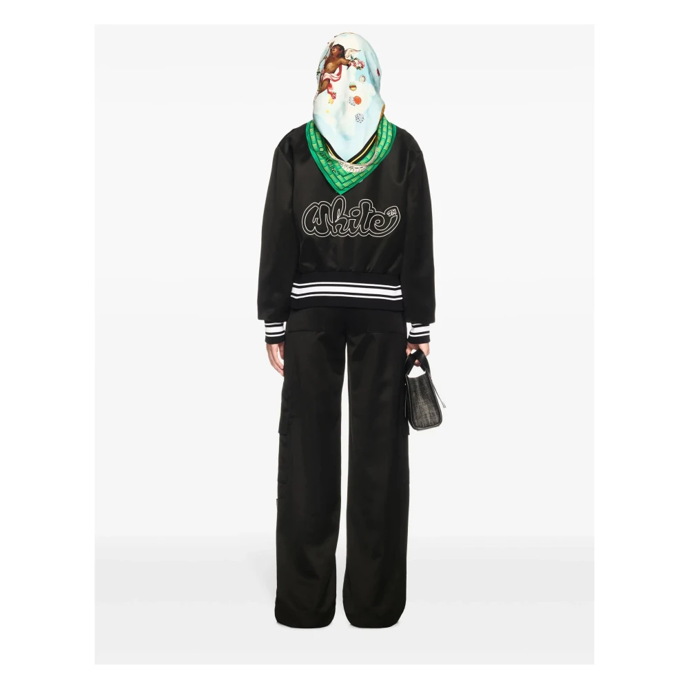 Off White Zwart Wit Satijnen Souvenir Jas Black Dames