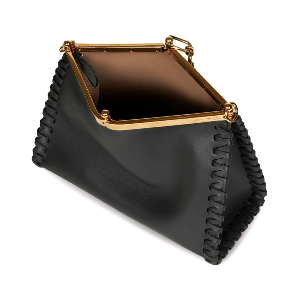 ETRO Zwarte Leren Schoudertas met Pegaso Motief Black Dames