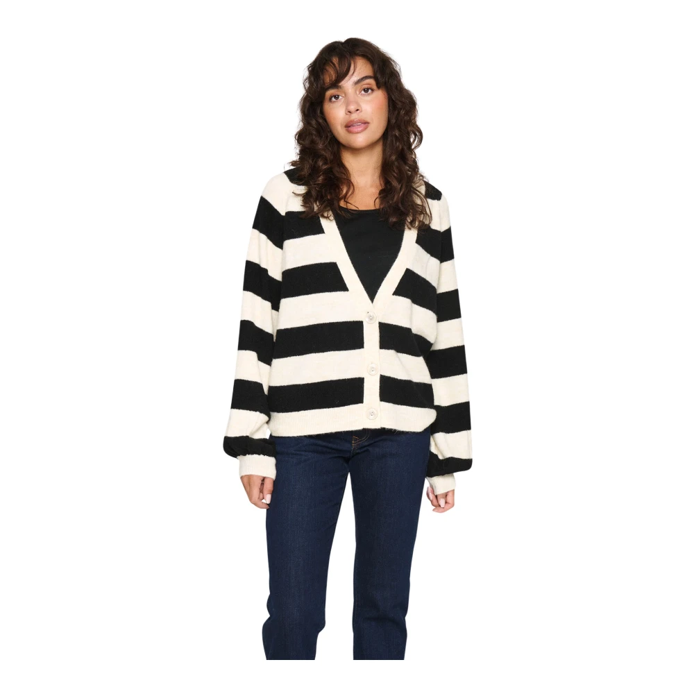 Saint Tropez Multicolor Striped Cardigan With Puff Sleeves - Female - Cardigans - M - Knitwear