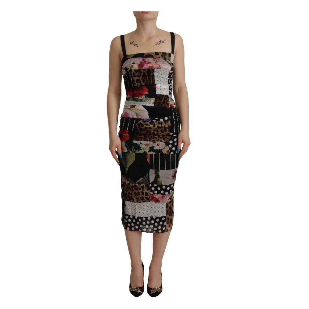 Dolce & Gabbana Women's Elegant Patchwork Midi Silk Blend Dress