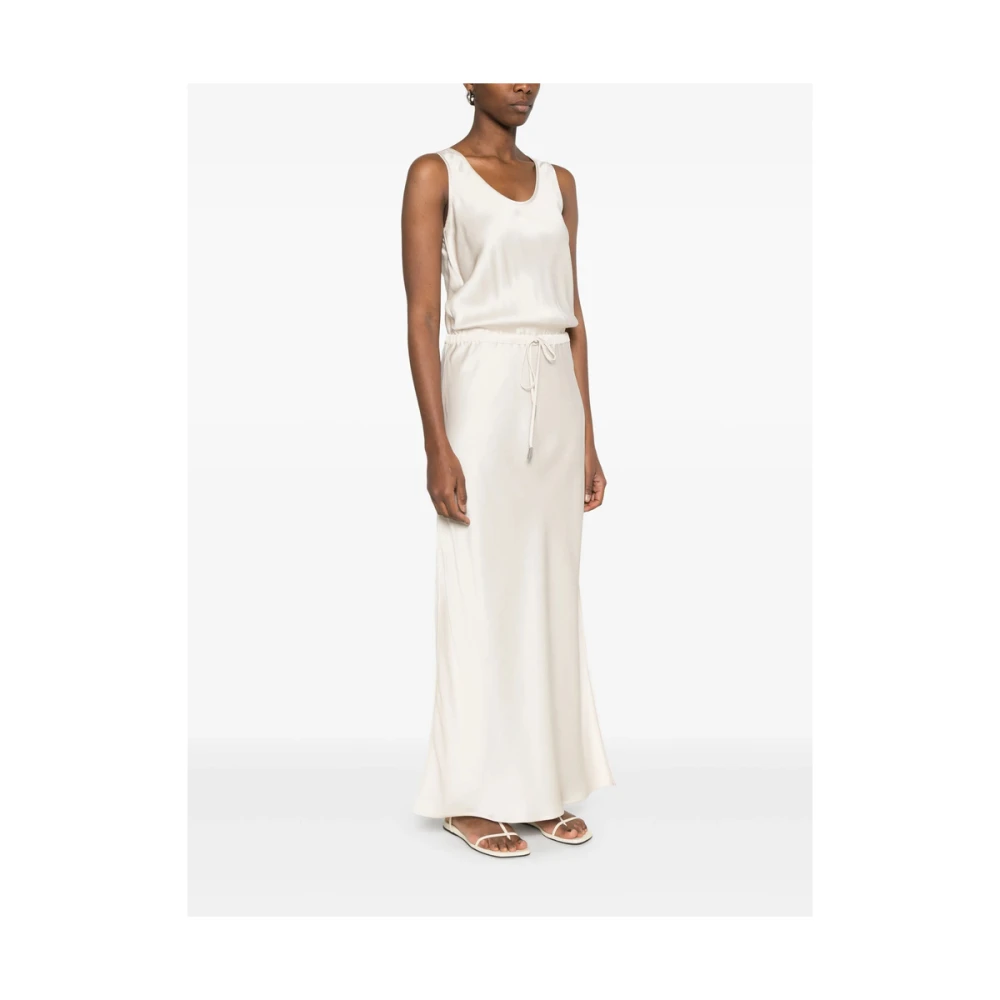 BRUNELLO CUCINELLI Beige Mouwloze Jurk met Zijdelingse Splitten Beige Dames