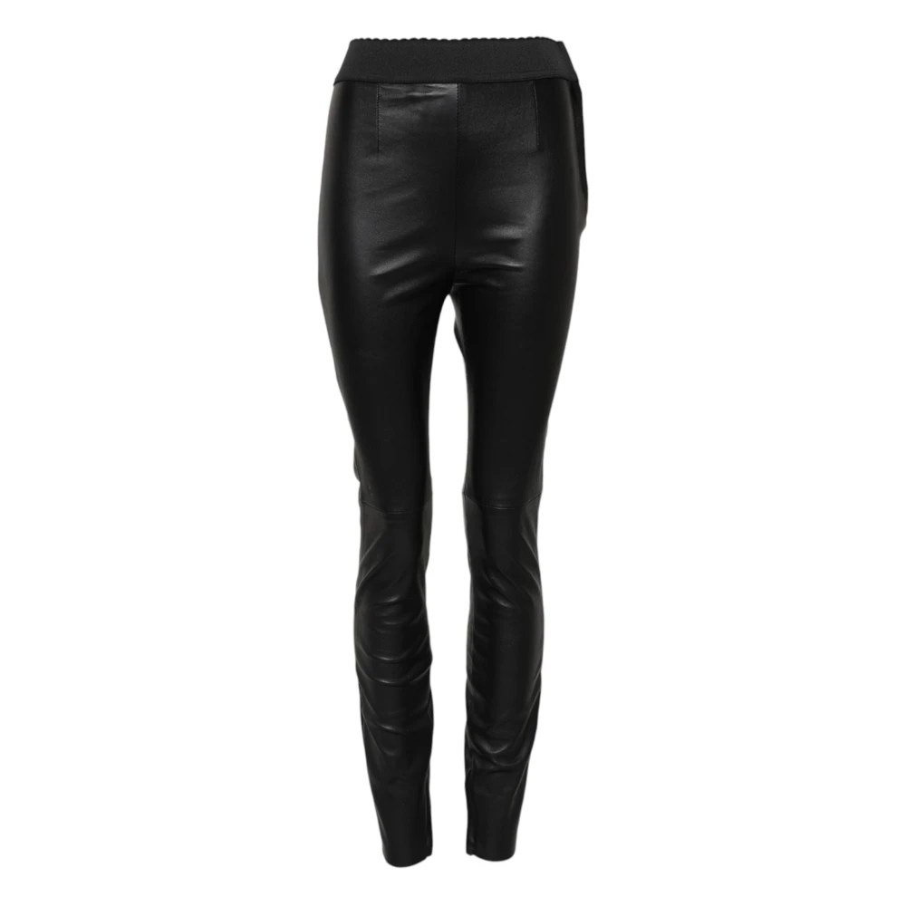 Dolce & Gabbana Black Leather Trousers, Female, S, Leather Elastic Waist Skinny Trousers