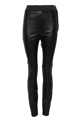Svarta Läder Elastisk Midja Skinny Byxor