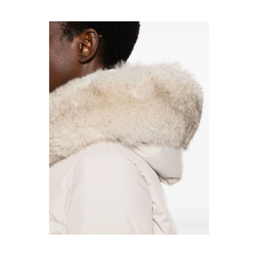 Moorer Beige Gewatteerde Jas met Bontafwerking Beige Dames
