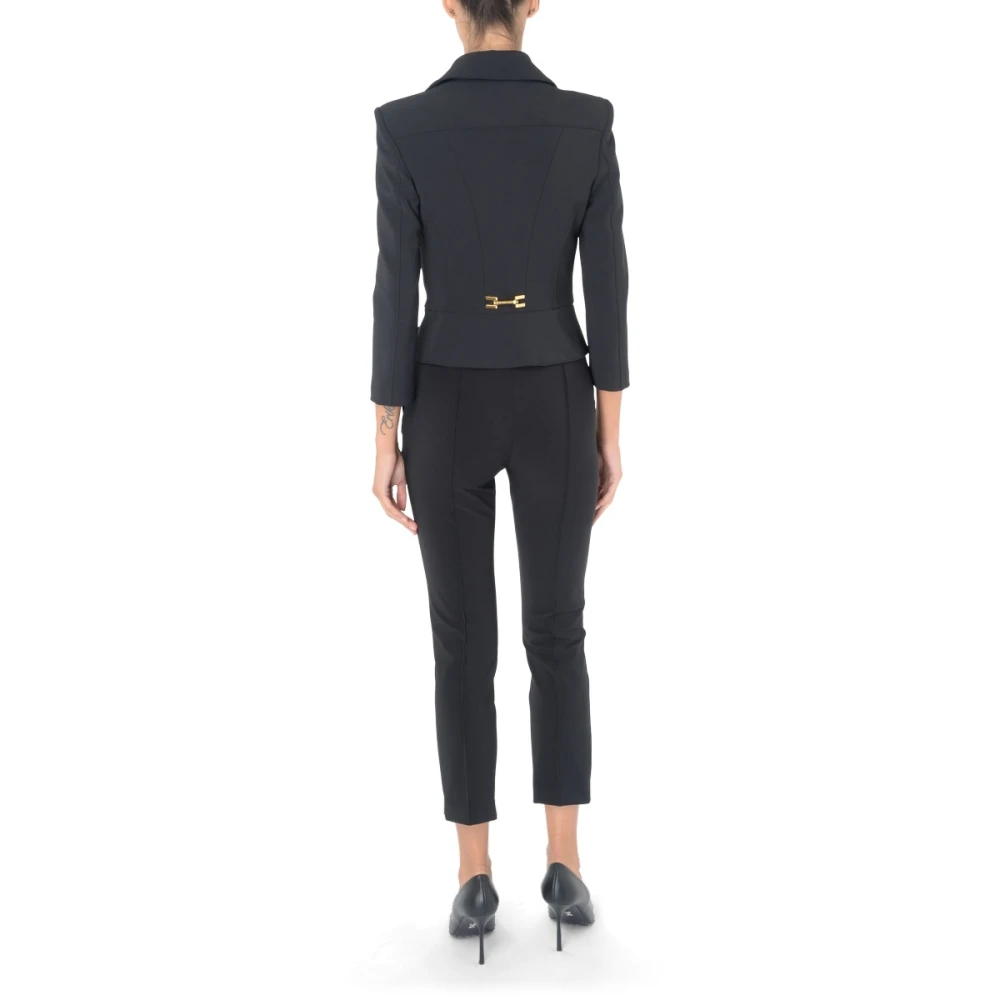 Elisabetta Franchi Zwarte rechte broek van technisch bi-elastische stof Black Dames