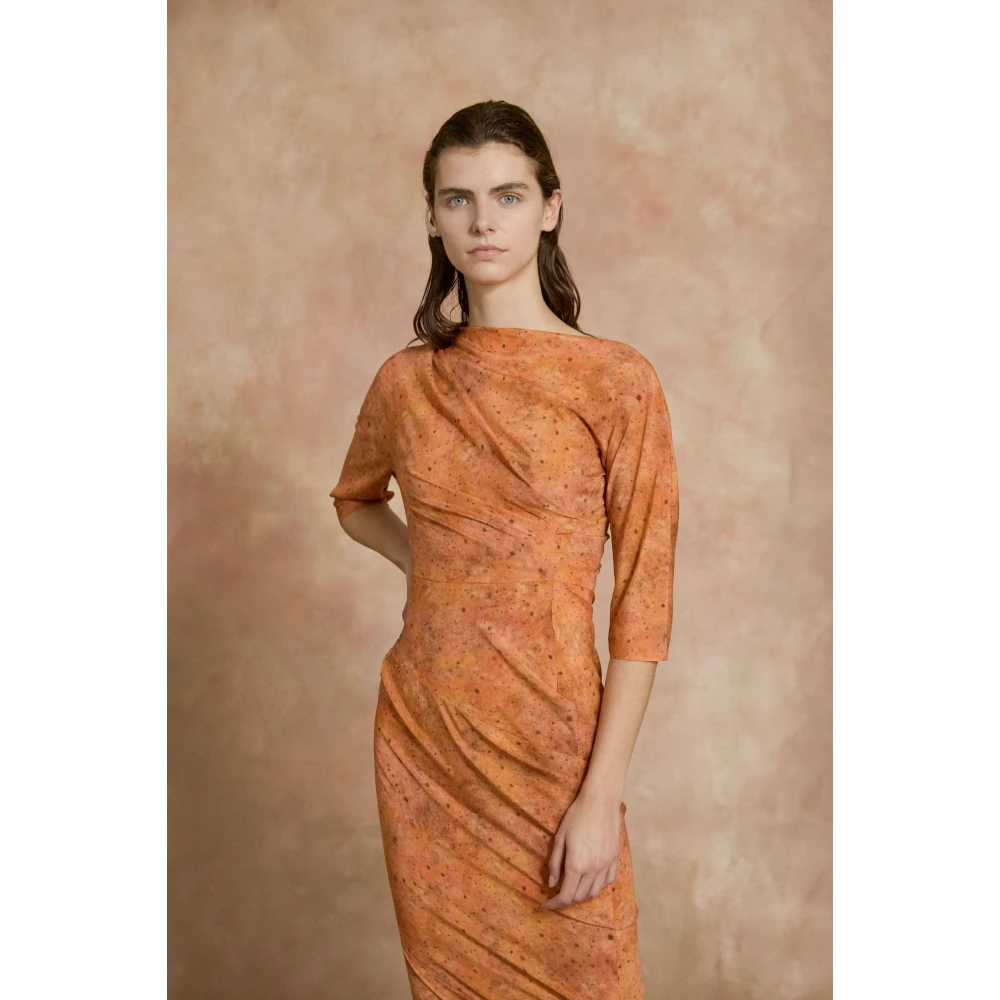 Cortana Anja zijden jurk sora print Orange Dames
