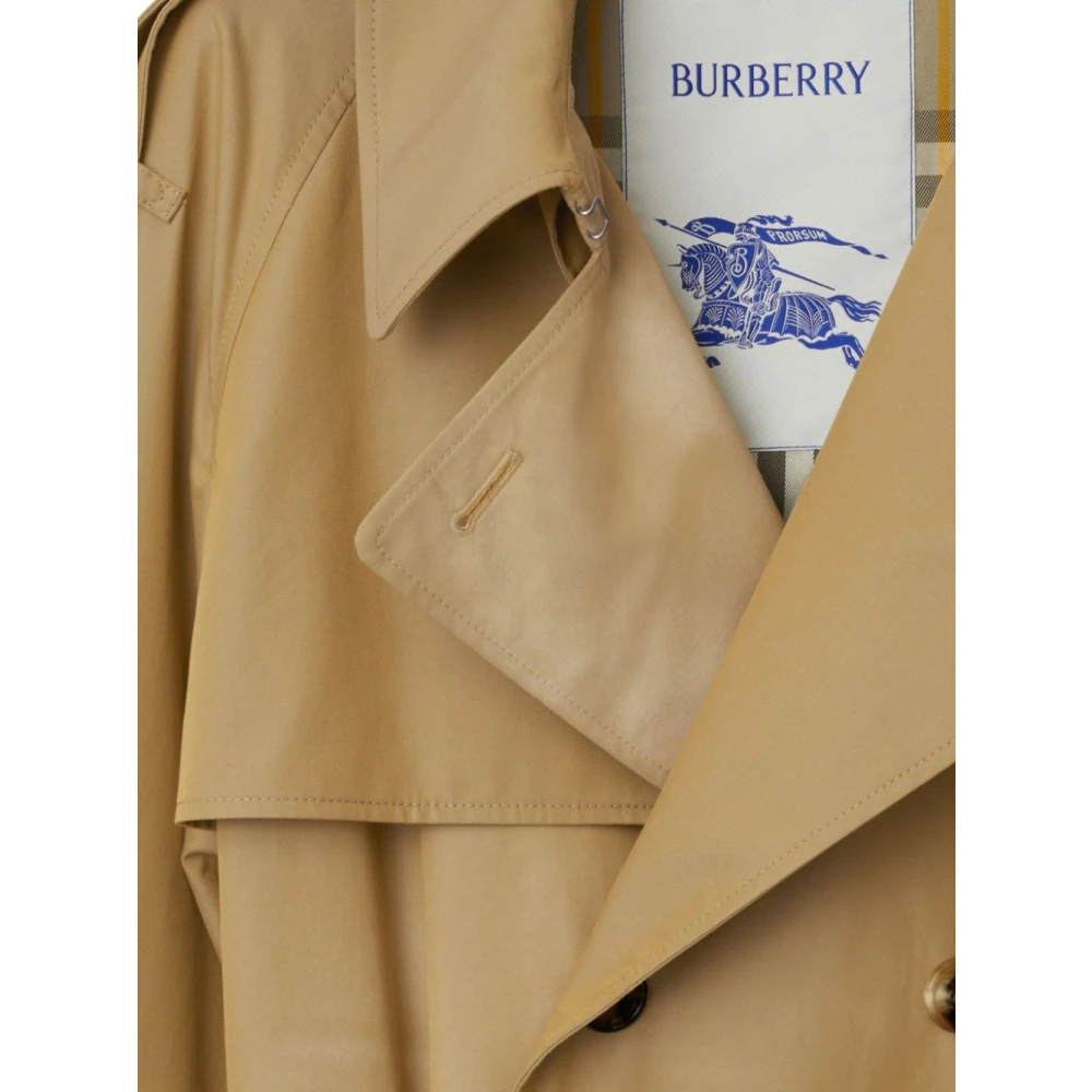 Burberry Beige Gabardine Double-Breasted Coat Beige Dames