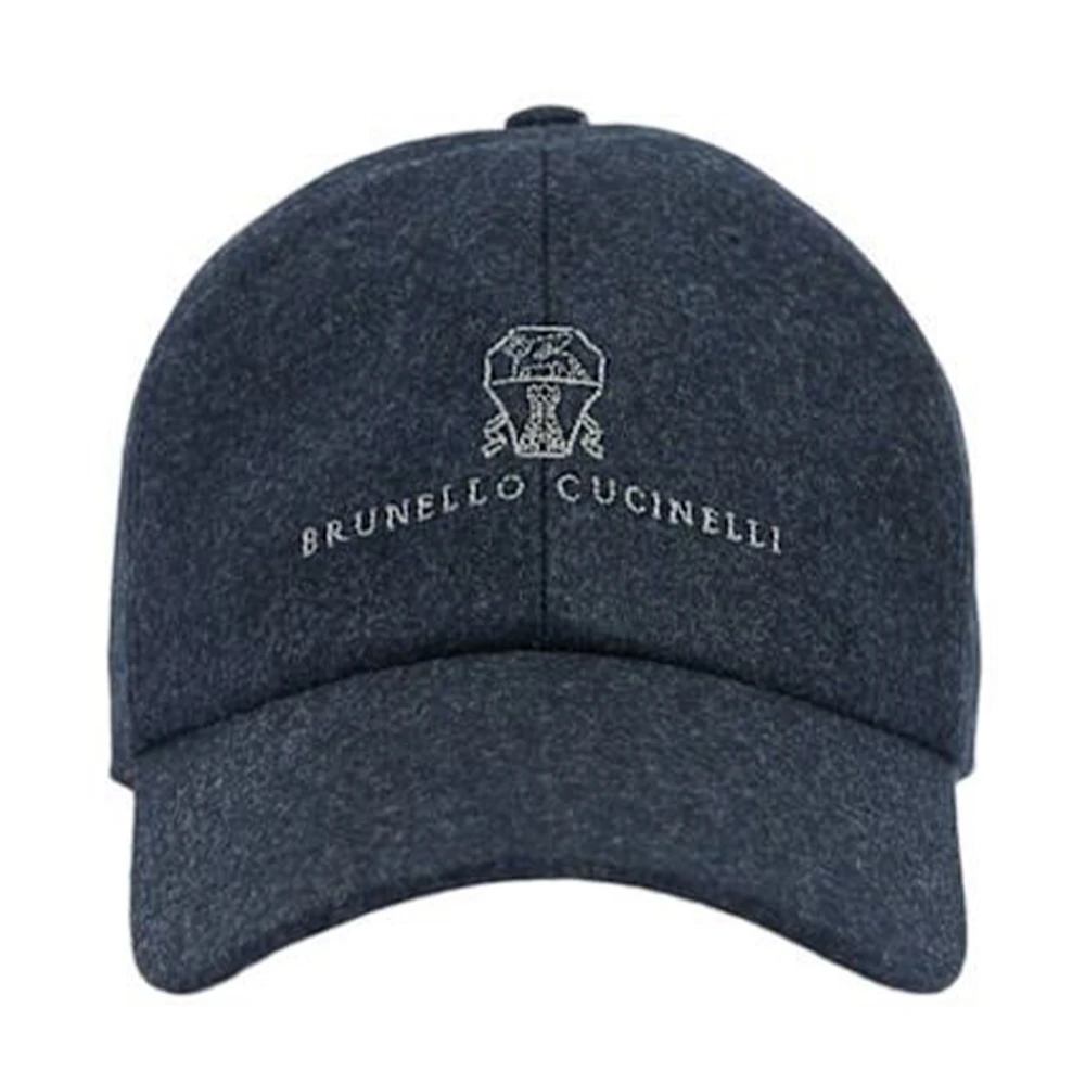 BRUNELLO CUCINELLI Blauwe Wol-Kasjmier Geborduurde Hoed Blue Heren