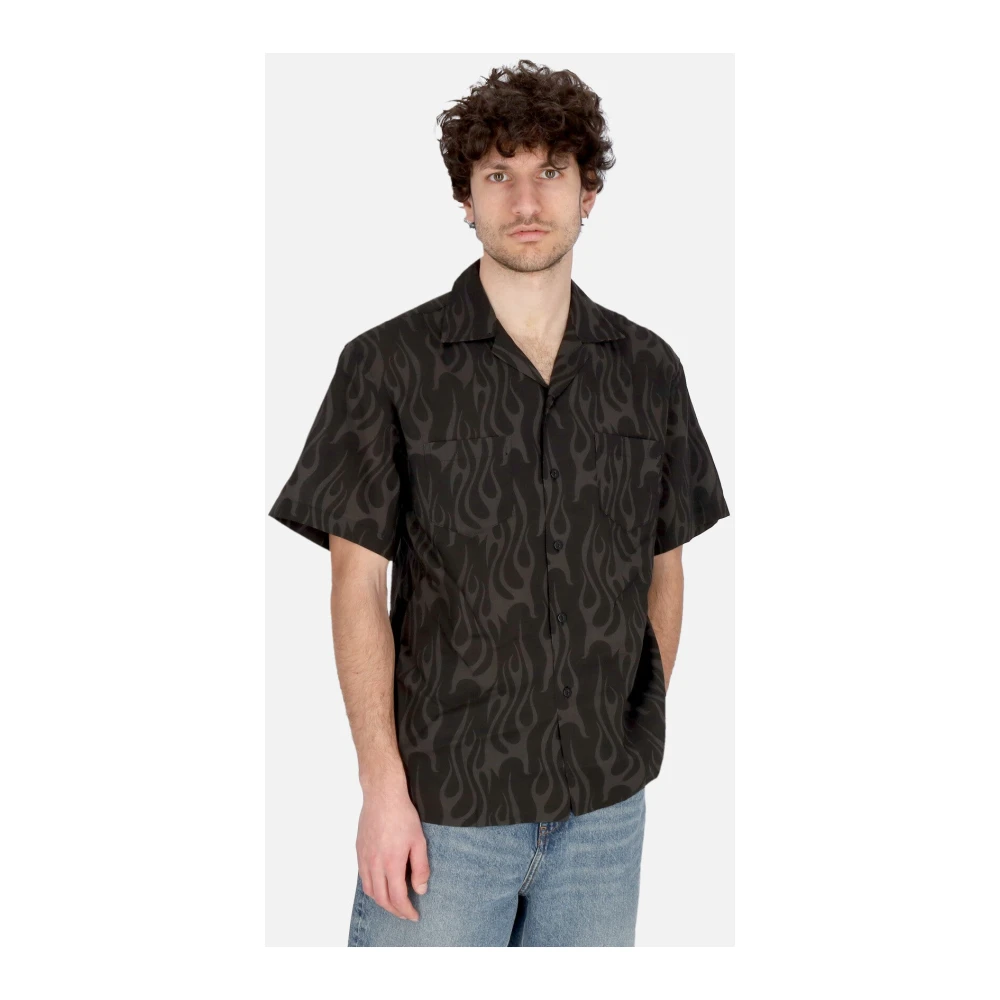 Vision OF Super Flames Aop Shirt Zwart Korte Mouw Black Heren