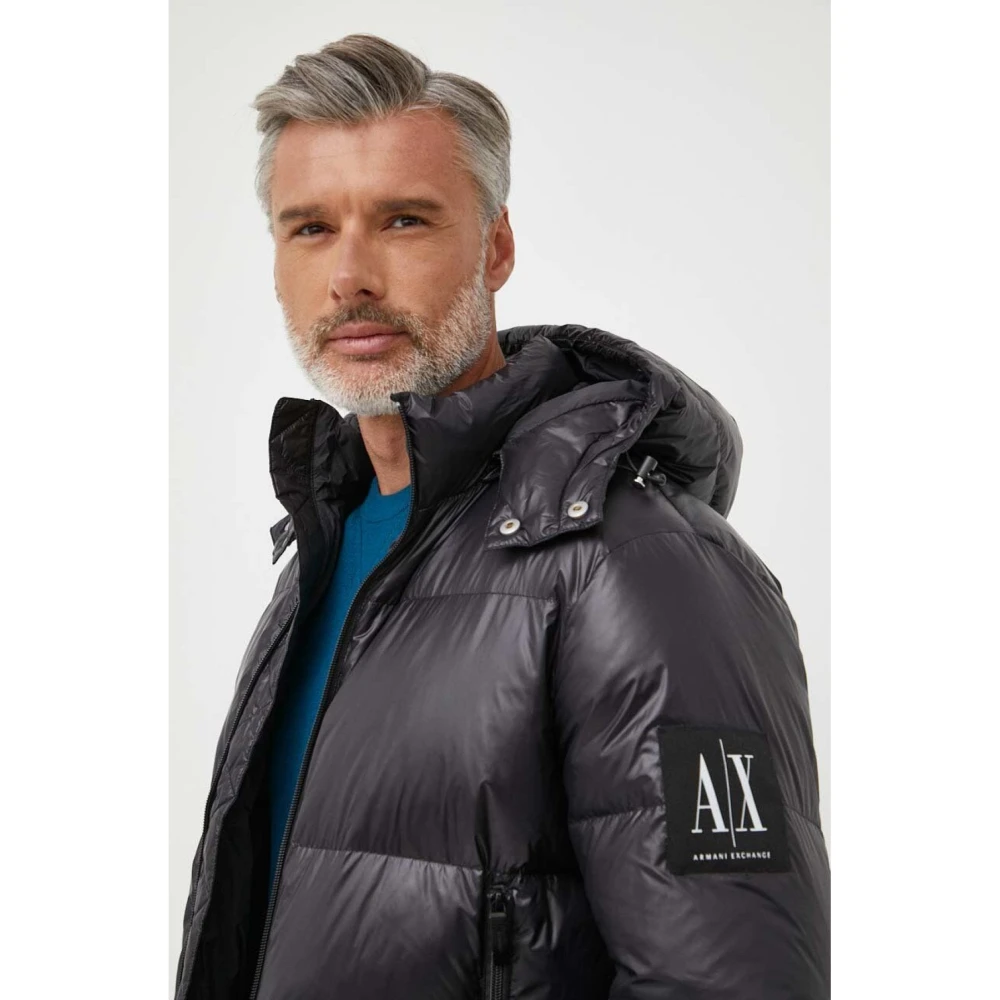 Armani Exchange Zwarte donsjas met afneembare capuchon Black Heren