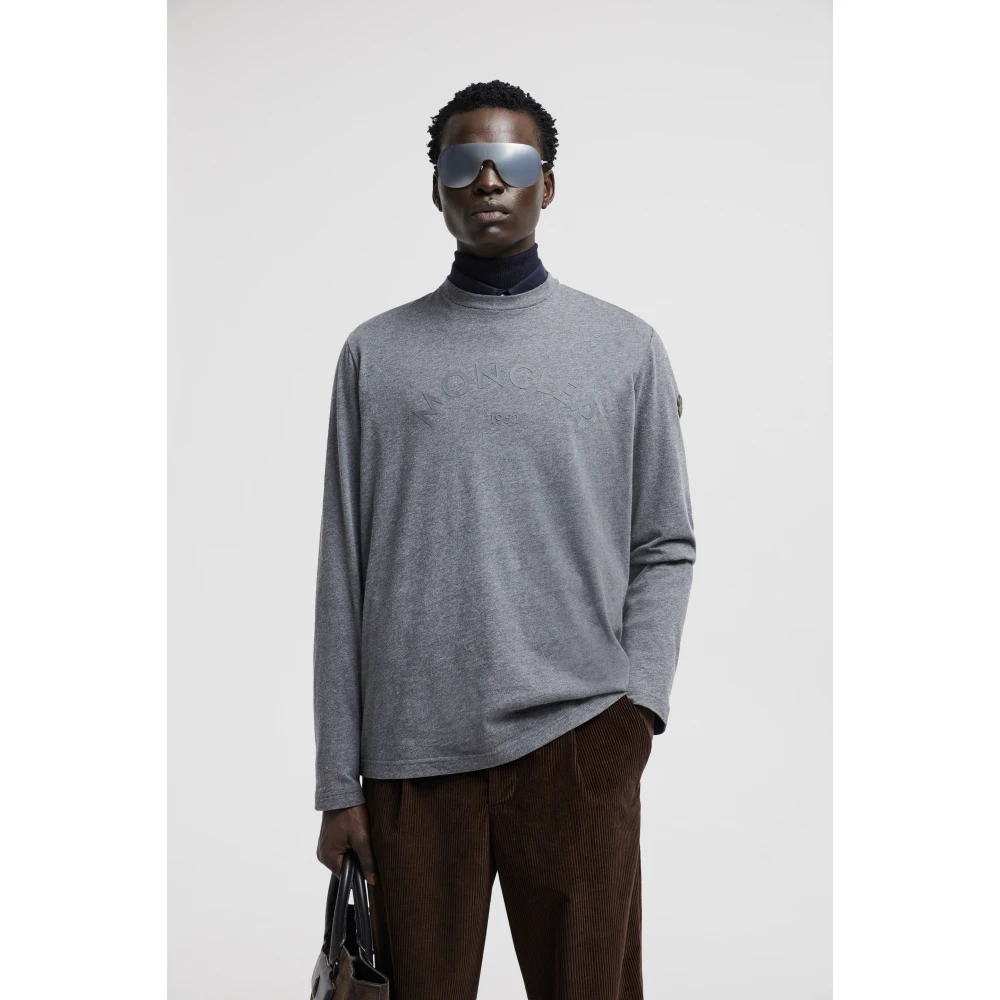 Moncler Grijze Logo Longsleeve T-shirt Gray Heren