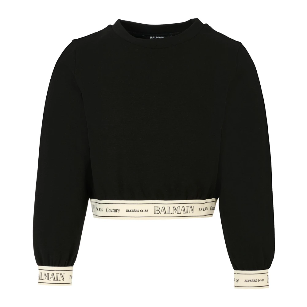 Balmain Unisex Kids Black Sweatshirts,, Round Neck Crop Sweatshirt Size 4 Y