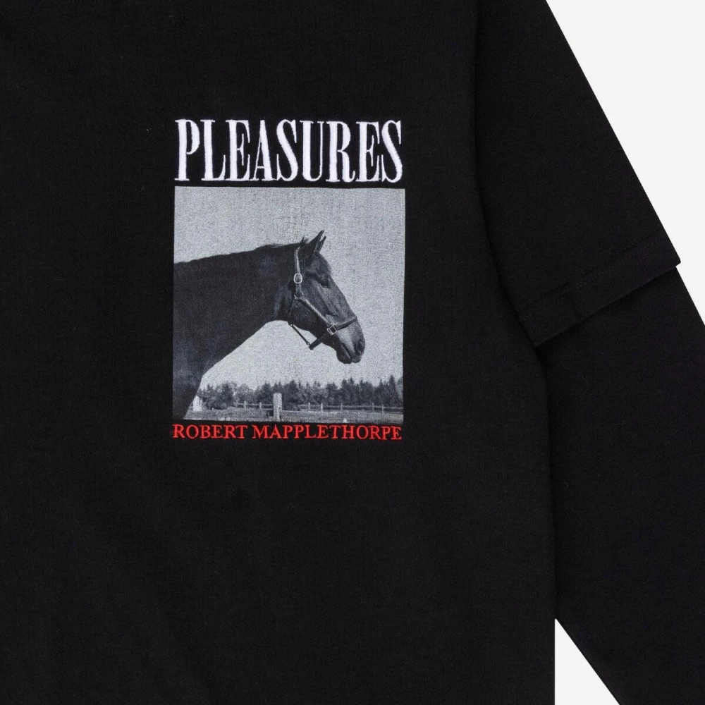 Pleasures Gelaagde longsleeve met paardenafbeeldingen Black Heren