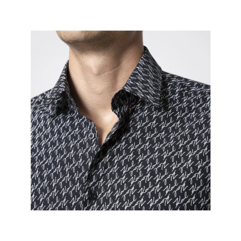 Karl Lagerfeld Zwarte shirt met handtekeningpatroon Black Heren
