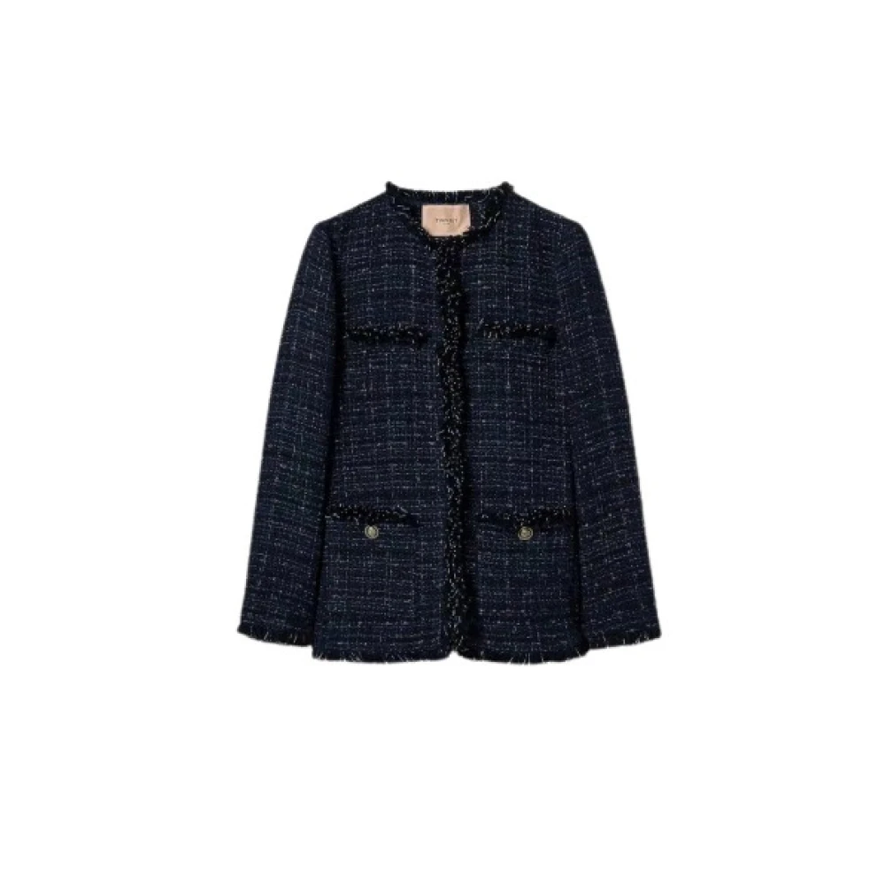 Twinset Gevlochten Stofjas met Franje Afwerking Blue Dames