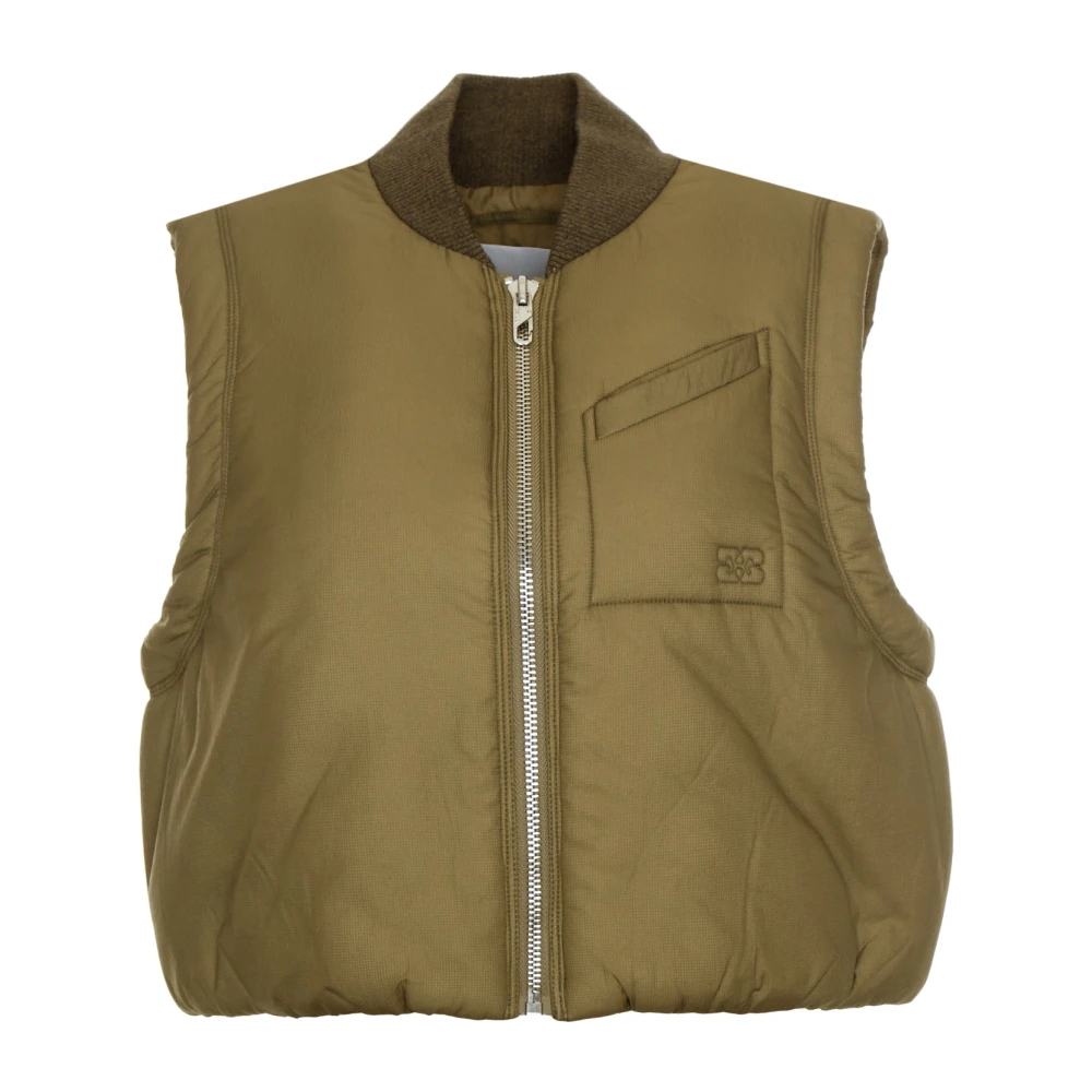 Ganni Gewatteerd kort vest met asymmetrische zak Green Dames