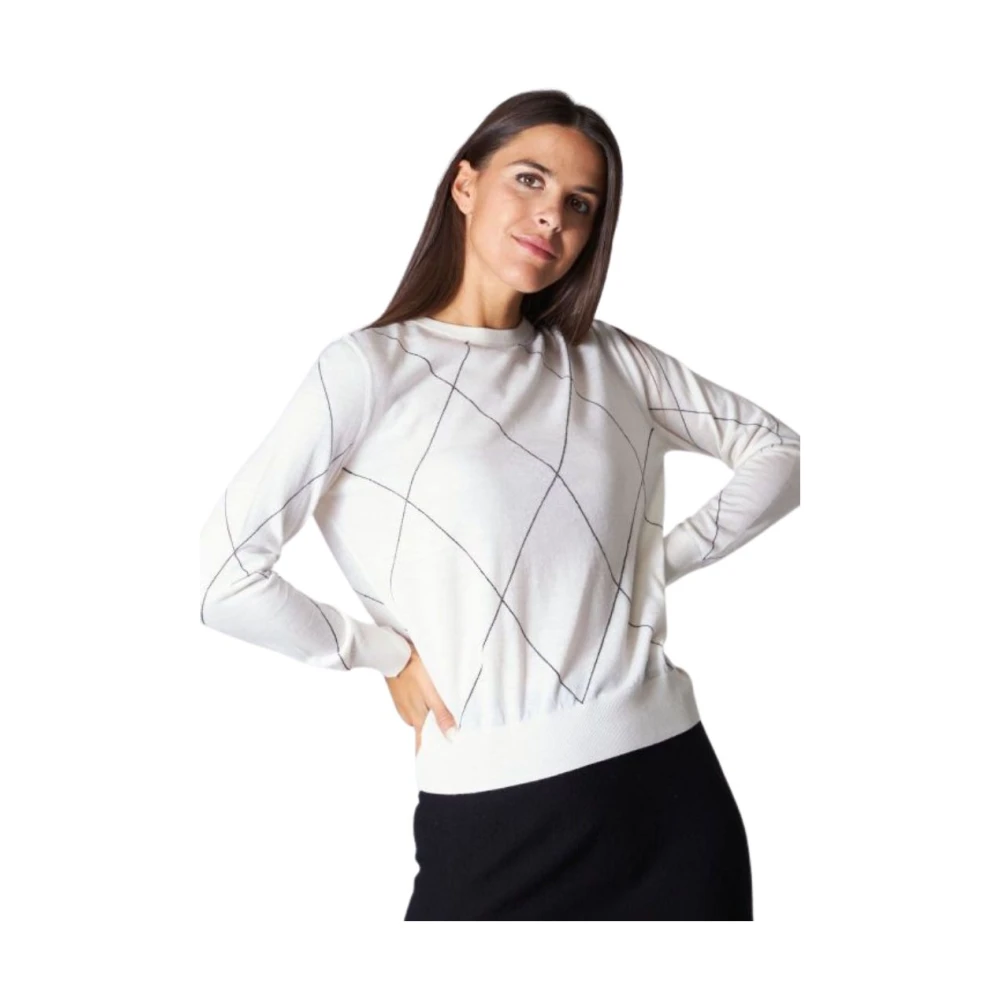 Liviana Conti Witte Trui met Diamantpatroon White Dames