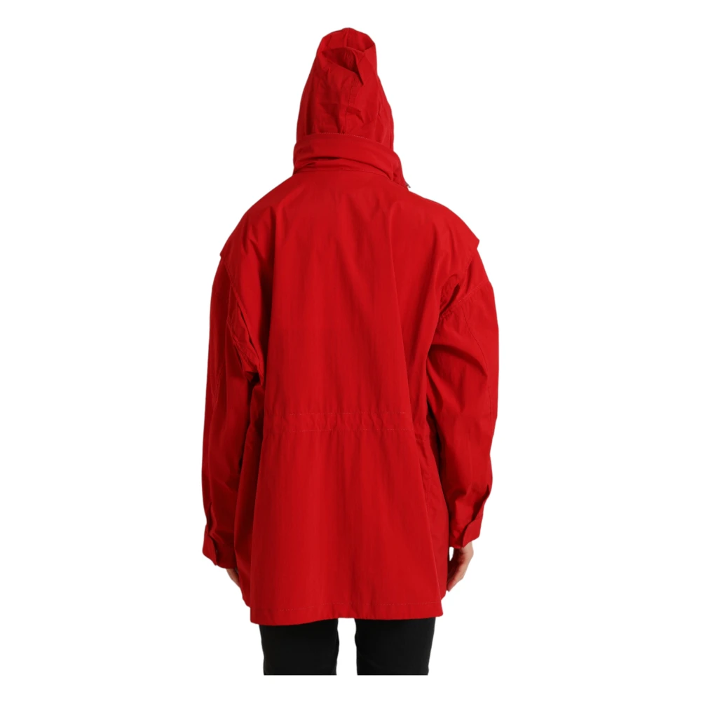 Dolce & Gabbana Rode Polyester Hooded Knoopregenjas Red Dames