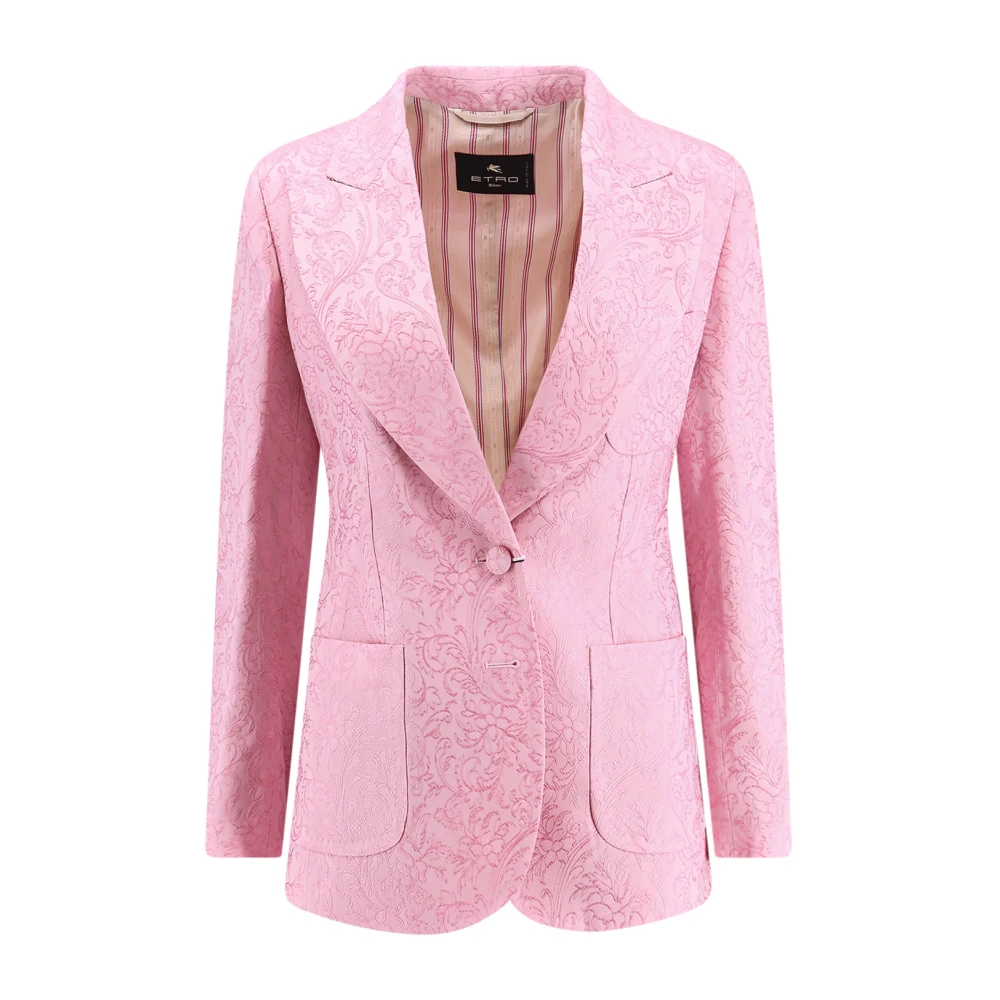 ETRO Geborduurde Zijdeblend Jacquard Blazer Pink Dames