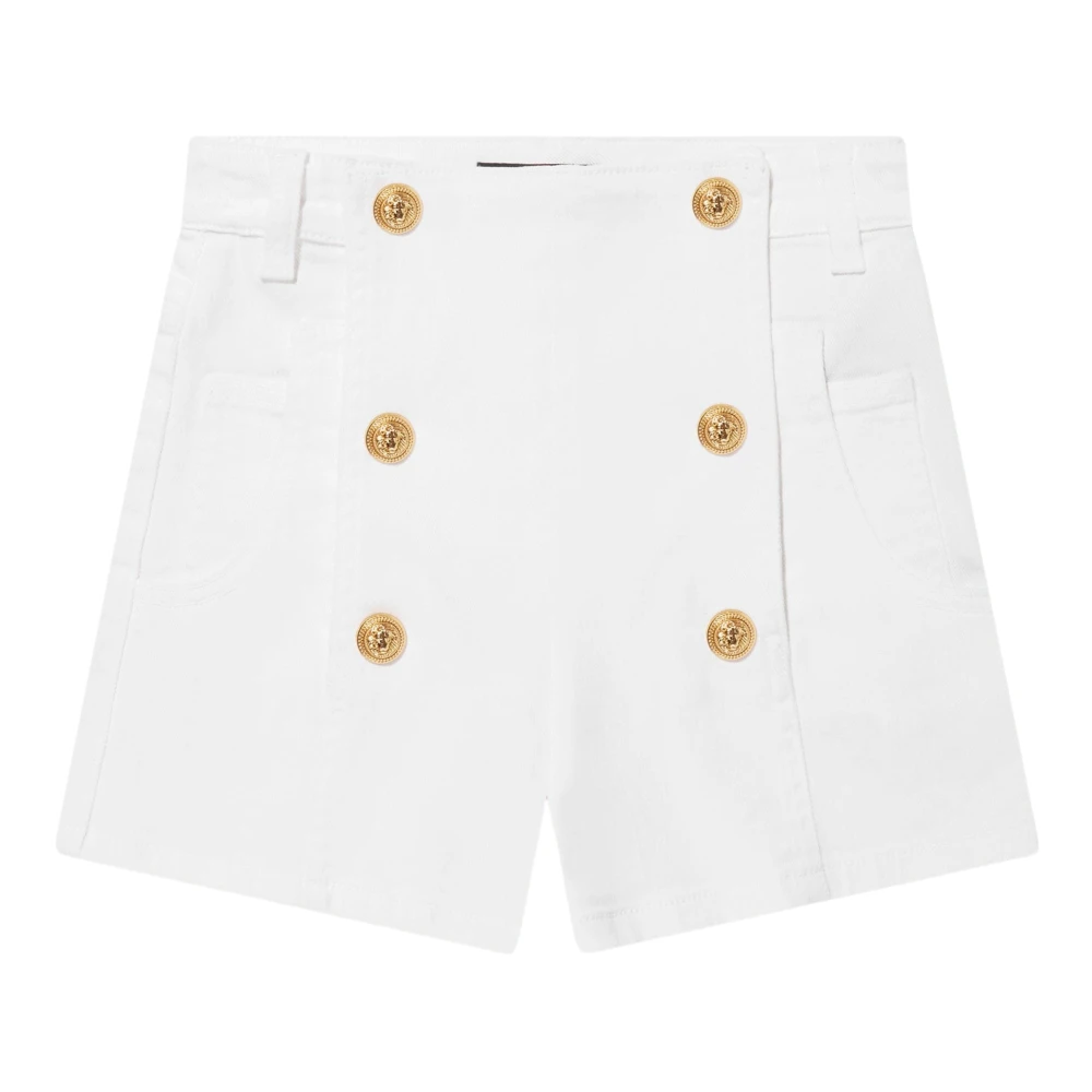 Balmain Girls White Button Front Military Shorts - Shorts - 8 Y - Kids