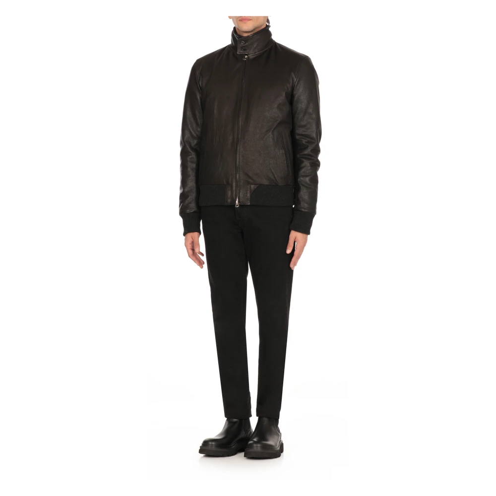 Stewart Zwarte leren jas met hoge kraag Black Heren