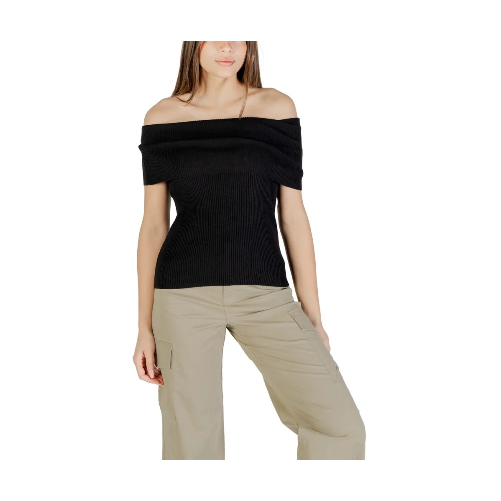 Only Women's Black Onlelectra Life Ss Off-Shoulder Knit - Round-Neck Knitwear - M- Knitwear