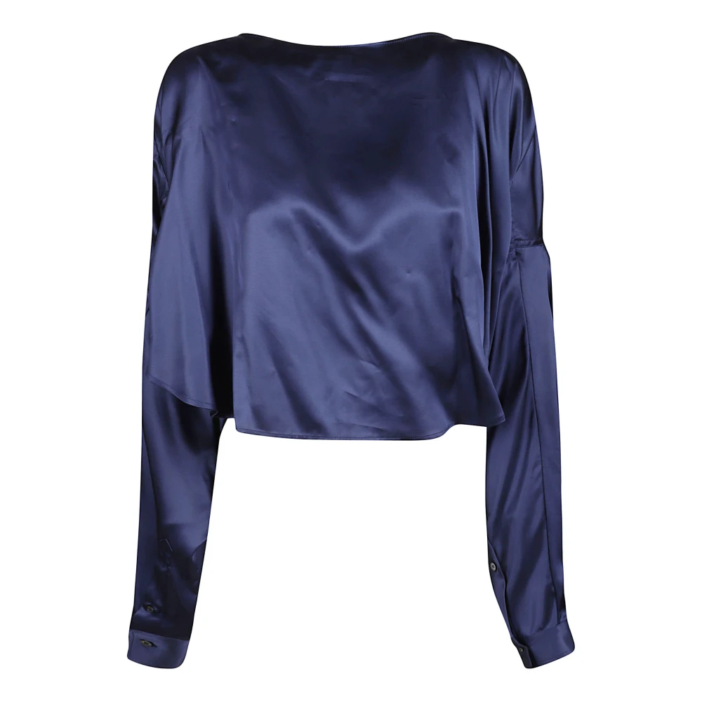Maison Margiela Saffierblauwe Oversized Satijnen Shirt Blue Dames