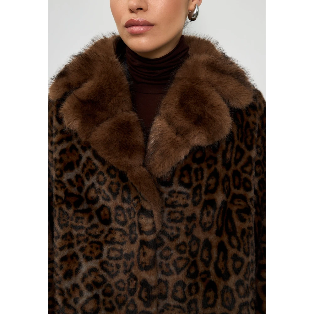 Cesare Gaspari Elegant Leopard Print Faux Fur Coat Ivy Brown Dames