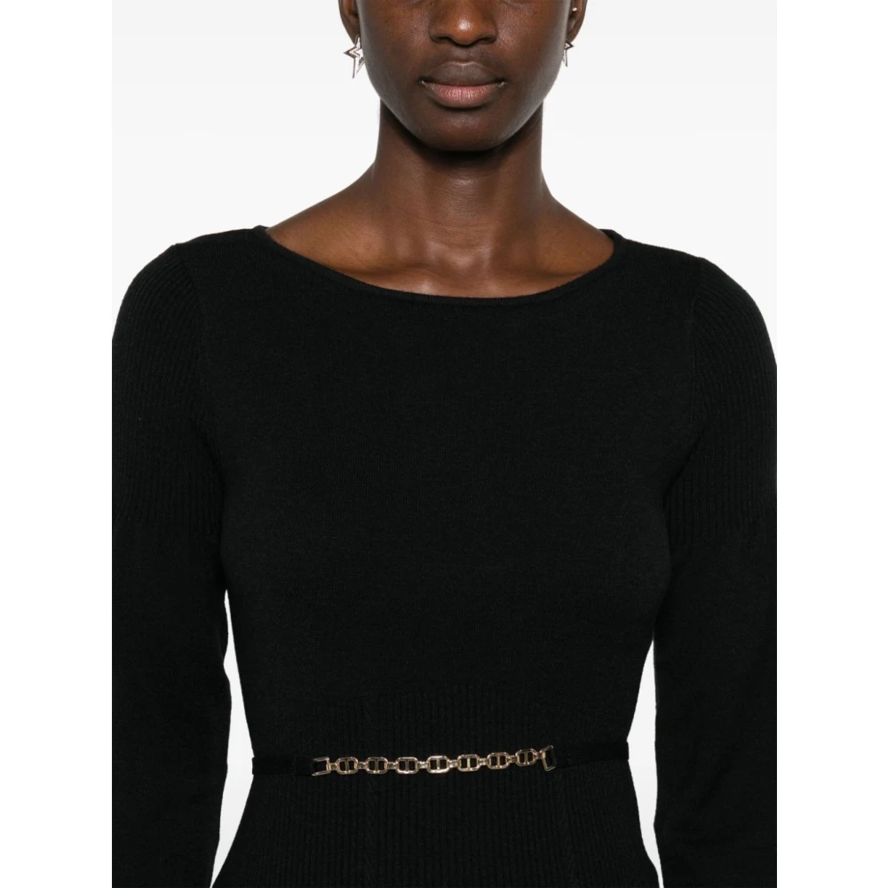 Twinset Zwarte Gebreide Boothals Ballonmouw Sweaters Black Dames