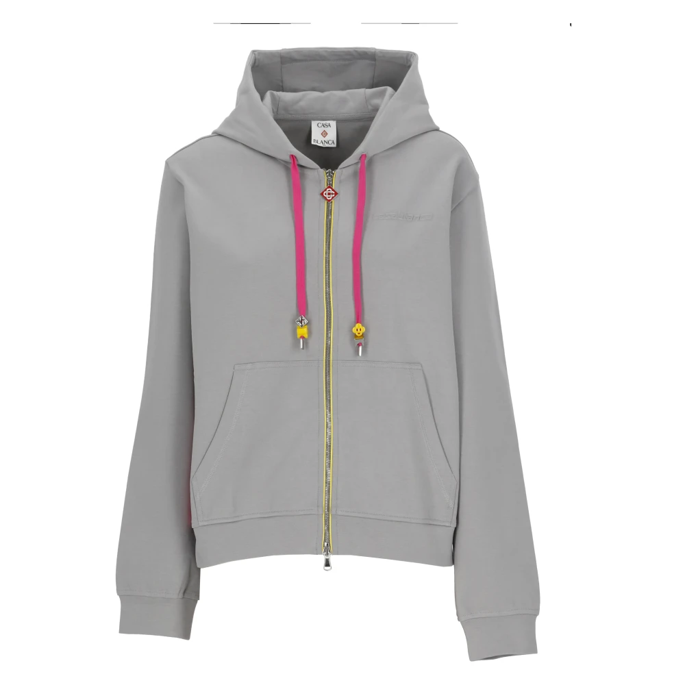 Casablanca Zip Front Stretch Cotton Hoodie - Female - Zip-Throughs - Gray - M - Sweatshirts & Hoodies