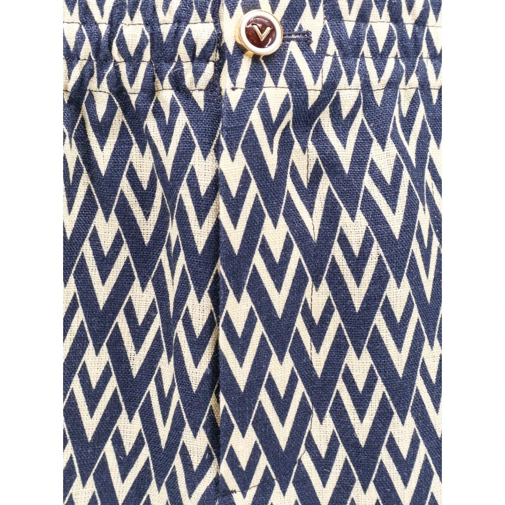 Valentino Linnen Bermuda Shorts met V-motief Blue Heren
