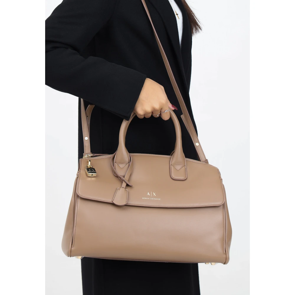 Armani Exchange Beige Shopper Tas met Slot Brown Dames