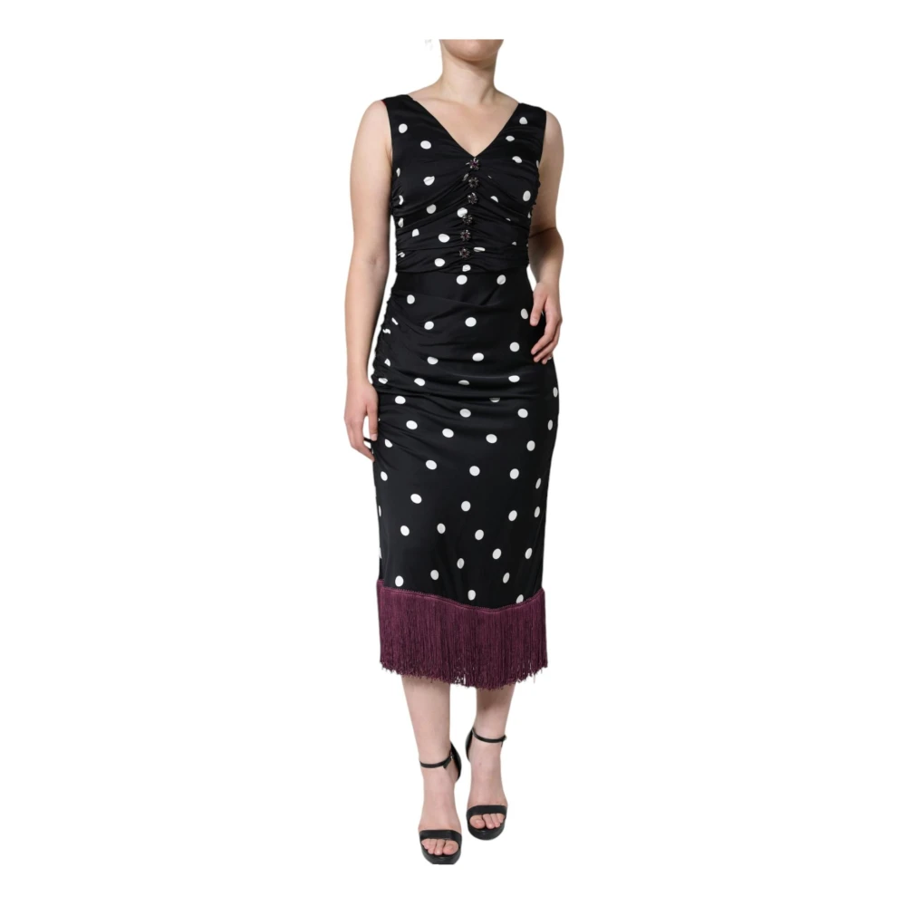 Dolce & Gabbana Women's Black Polka Dot V-Neck Midi Dress