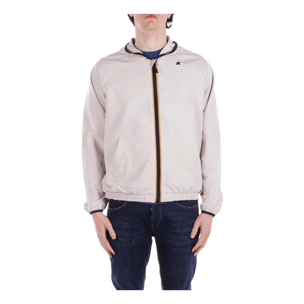 K-Way Herren Beige Fleecejacke Mit Reißverschluss Und Kapuze, Zip Jacken Mit Kängurutasche