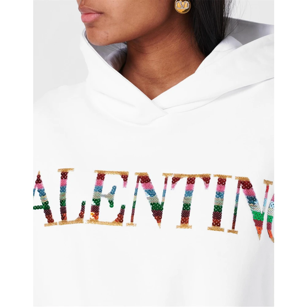 Valentino Garavani Witte Logo Detail Hoodie Sweatshirt White Dames