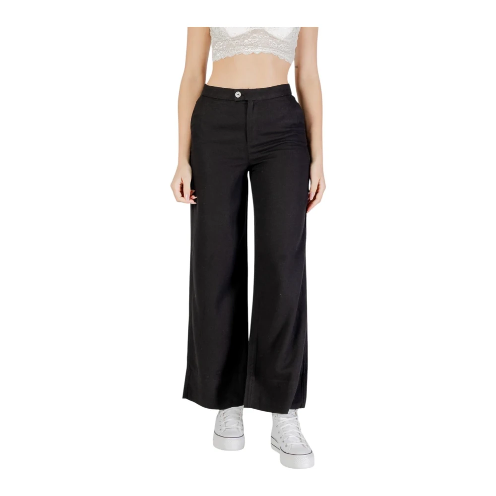 Only Women's Black Linen Blend Wide Leg Trousers Large