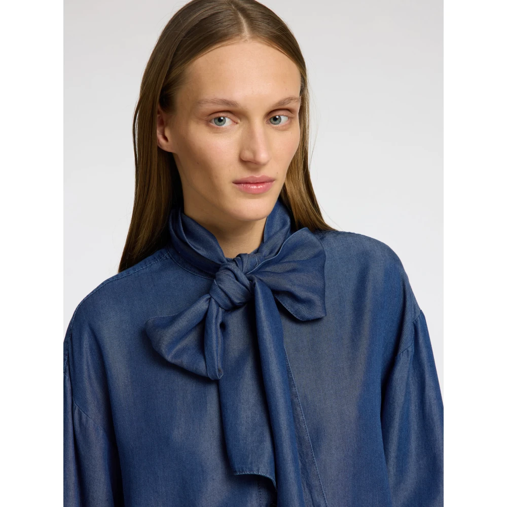 Selected Femme Denim Blouse met Strik Blue Dames