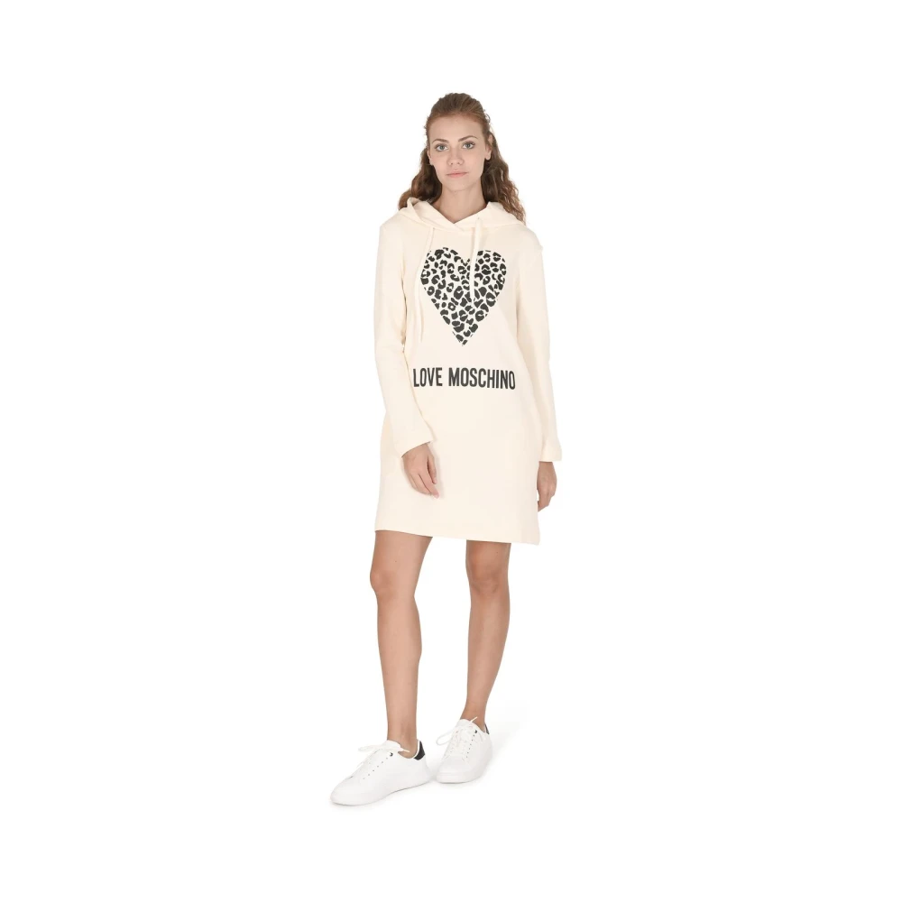 Love Moschino Women's Beige Leopard Heart Hooded Dress